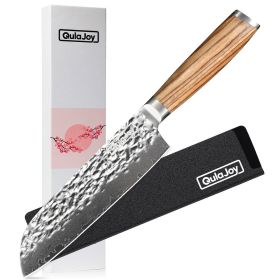 Qulajoy Nakiri Chef Knife 6.5 Inch - Professional Japanese 67 Layers Damascus VG-10 Steel - Hammered Vegetable Cutting Knife - Zebrawood Handle With S (size: Santoku)